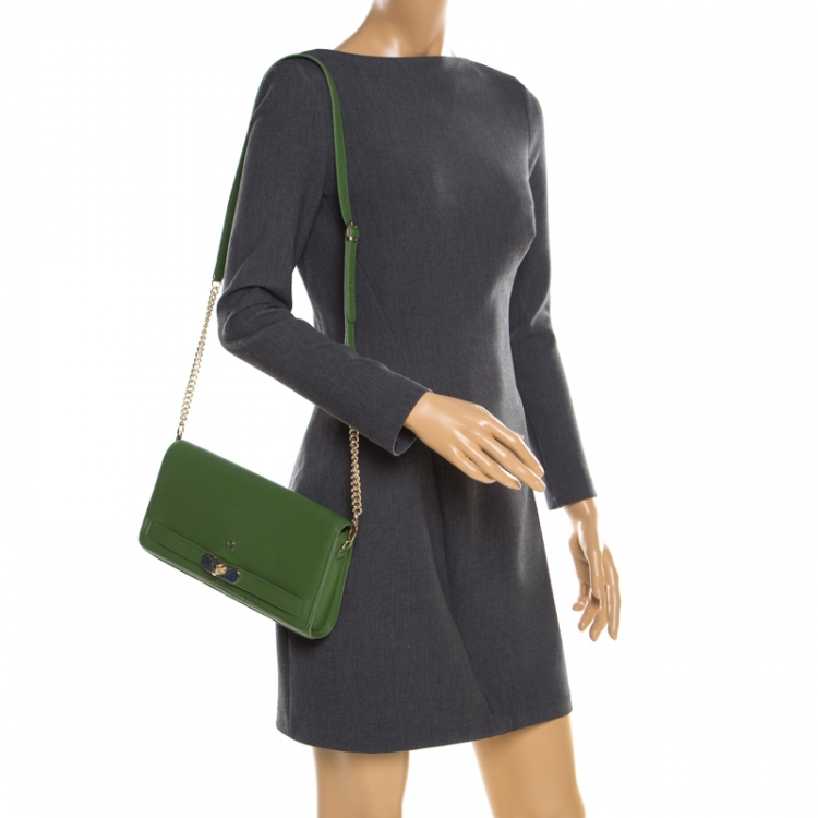 Pre Owned Aigner Meadow Green Leather Chain Shoulder Bag