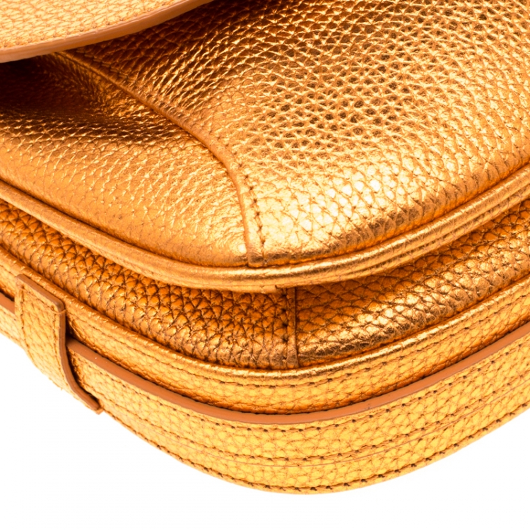 Pre Owned Aigner Orange Metallic Leather Flap Crossbody Bag