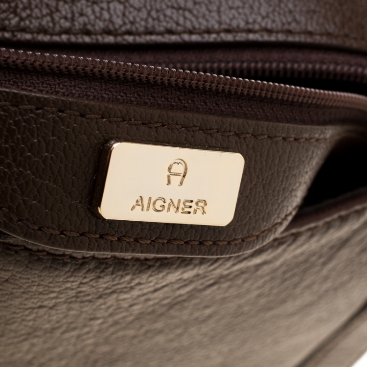 Pre Owned Aigner Brown Leather Cavallina Crossbody Bag