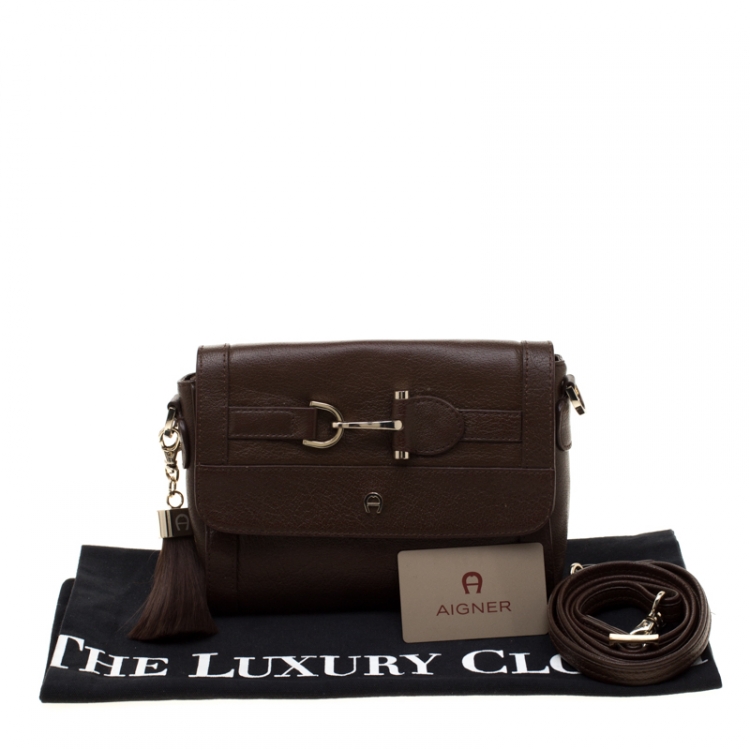 Pre Owned Aigner Brown Leather Cavallina Crossbody Bag