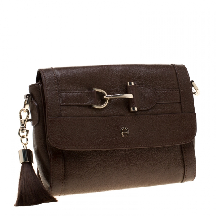 Pre Owned Aigner Brown Leather Cavallina Crossbody Bag