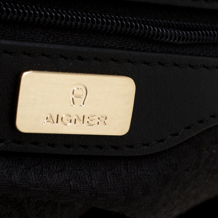 Pre Owned Aigner Black Signature Fabric and Leather Chain Tote