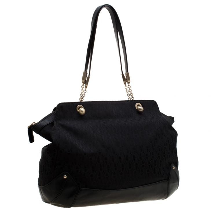 Pre Owned Aigner Black Signature Fabric and Leather Chain Tote