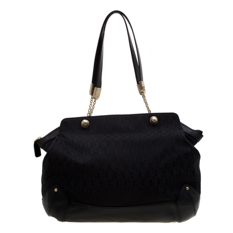 Pre Owned Aigner Black Signature Fabric and Leather Chain Tote
