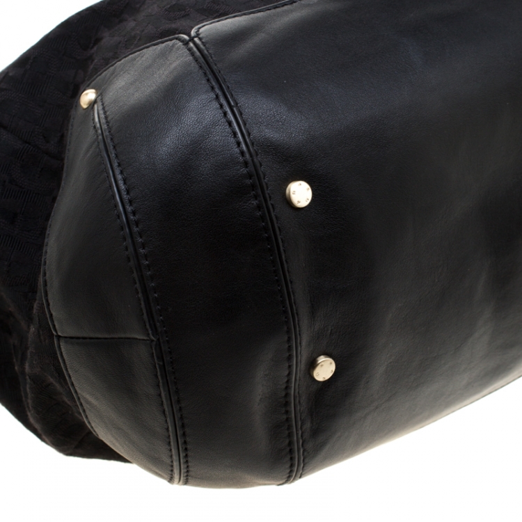 Pre Owned Aigner Black Signature Fabric and Leather Chain Tote