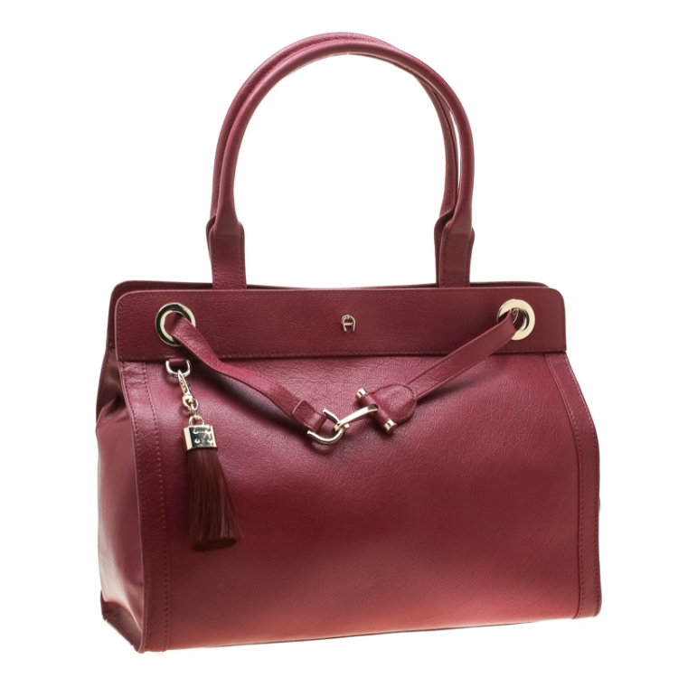 Pre Owned Aigner Burgundy Leather Cavallina Tote