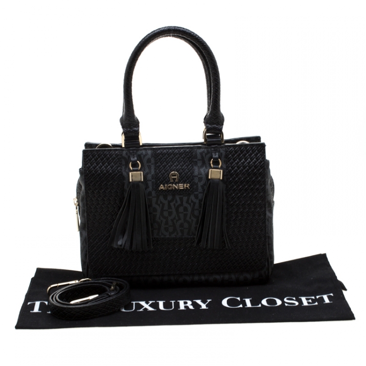 Pre Owned Aigner Black Coated Canvas And Leather Top Handle Bag