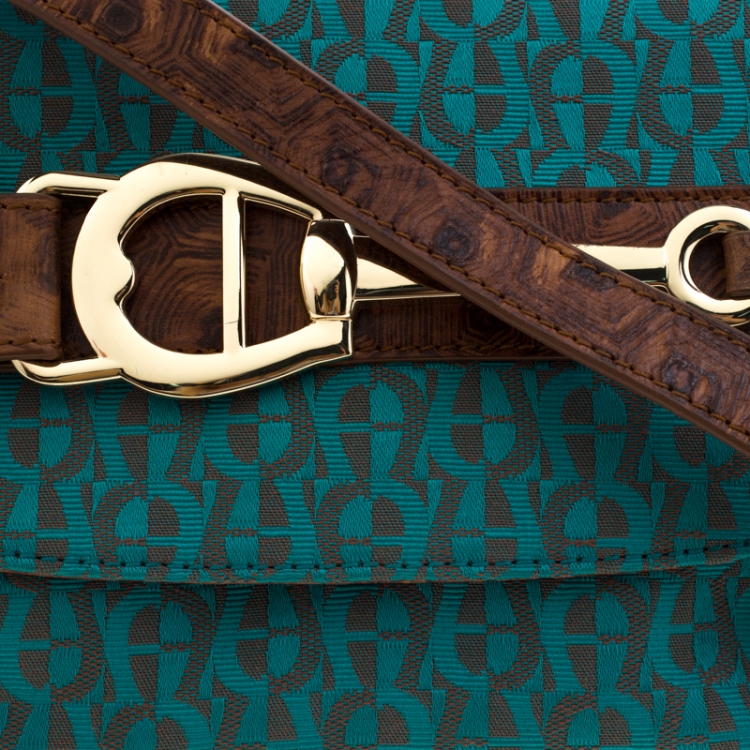 Pre Owned Aigner Brown/Teal Signature Canvas and Leather Crossbody Bag