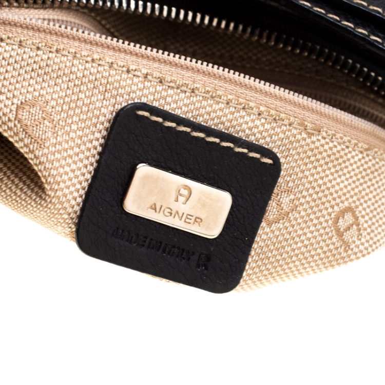 Pre Owned Aigner Black Leather Satchel 