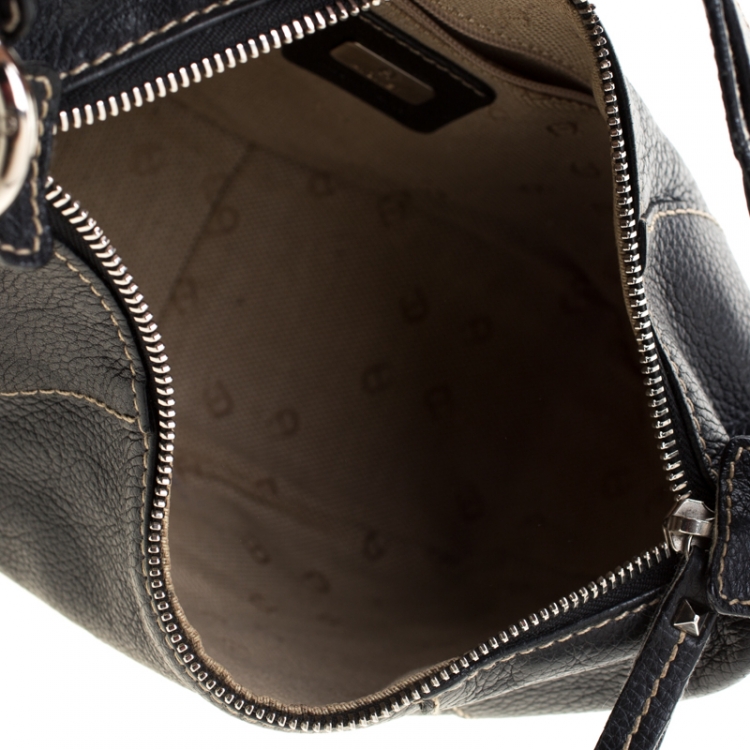 Pre Owned Aigner Black Leather Satchel 