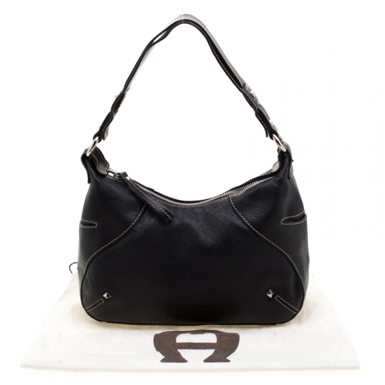 Pre Owned Aigner Black Leather Satchel 
