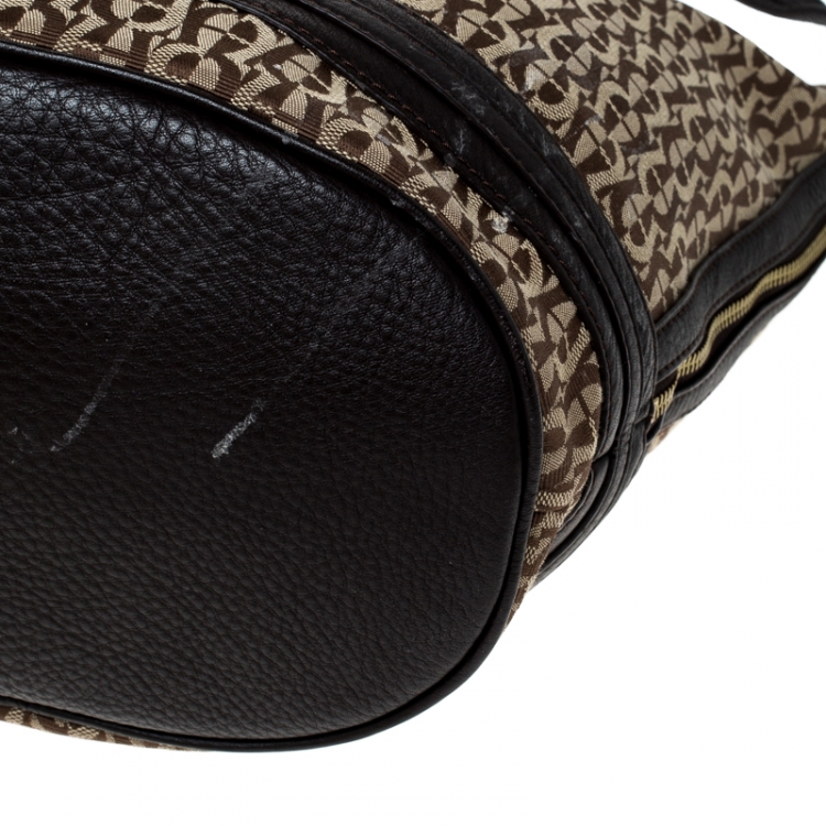 Pre Owned Aigner Brown/Beige Signature Canvas and Leather Hobo