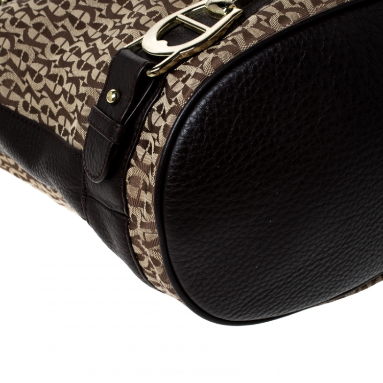 Pre Owned Aigner Brown/Beige Signature Canvas and Leather Hobo