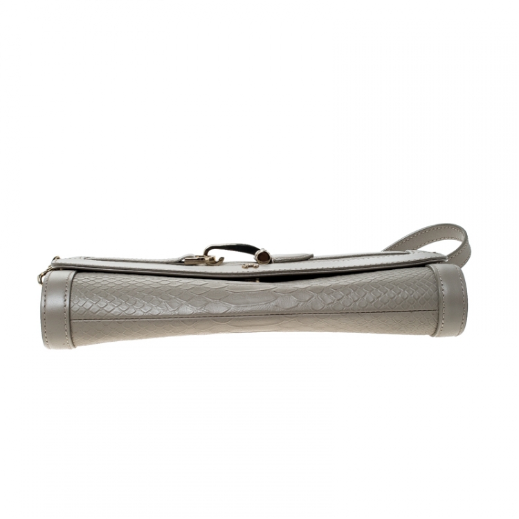 Pre Owned Aigner Grey Pyhton Embossed Leather Cavallina Shoulder Bag