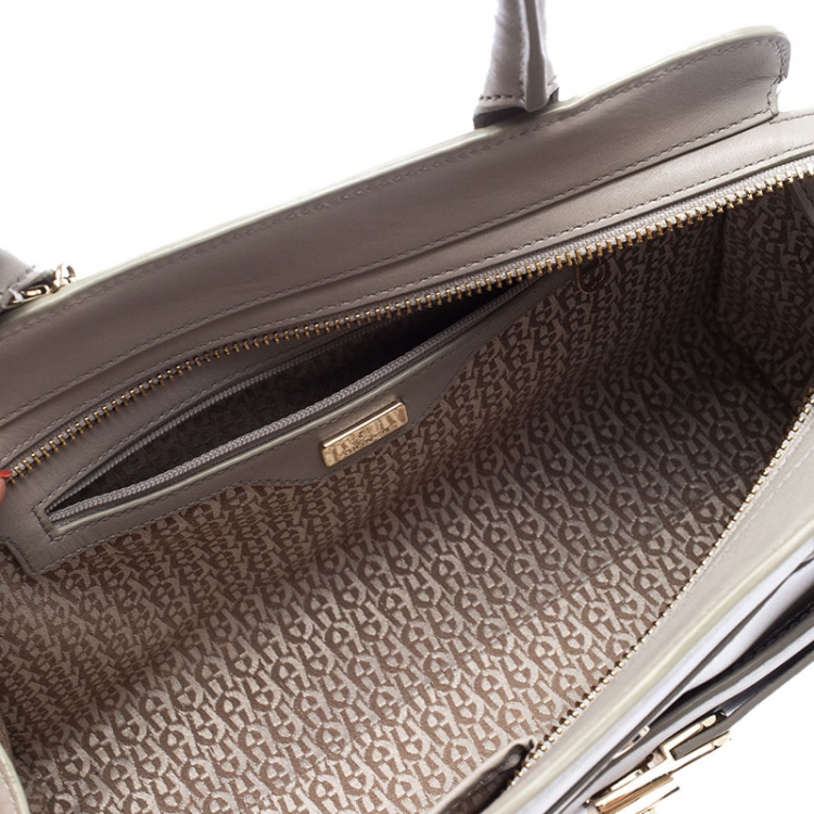 Pre Owned Aigner Light Grey Leather Turnlock Shoulder Bag