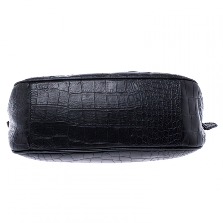 Pre Owned Aigner Black Croc Embossed Leather Shoulder Bag