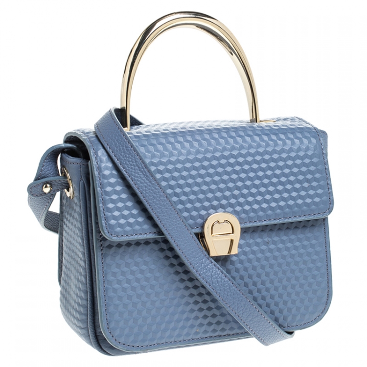 Pre Owned Aigner Pale Blue Leather Top Handle Bag