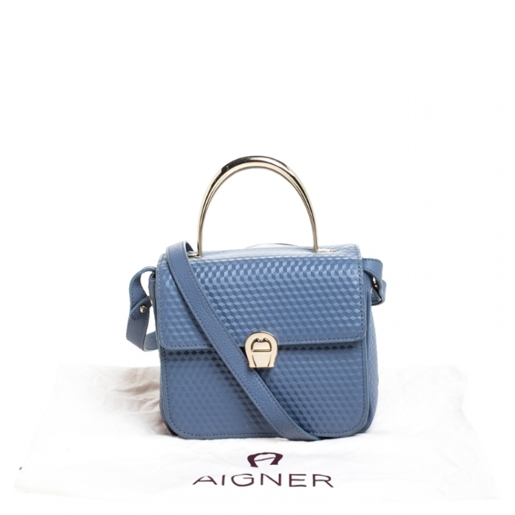 Pre Owned Aigner Pale Blue Leather Top Handle Bag