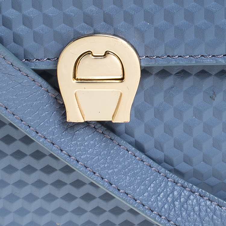Pre Owned Aigner Pale Blue Leather Top Handle Bag