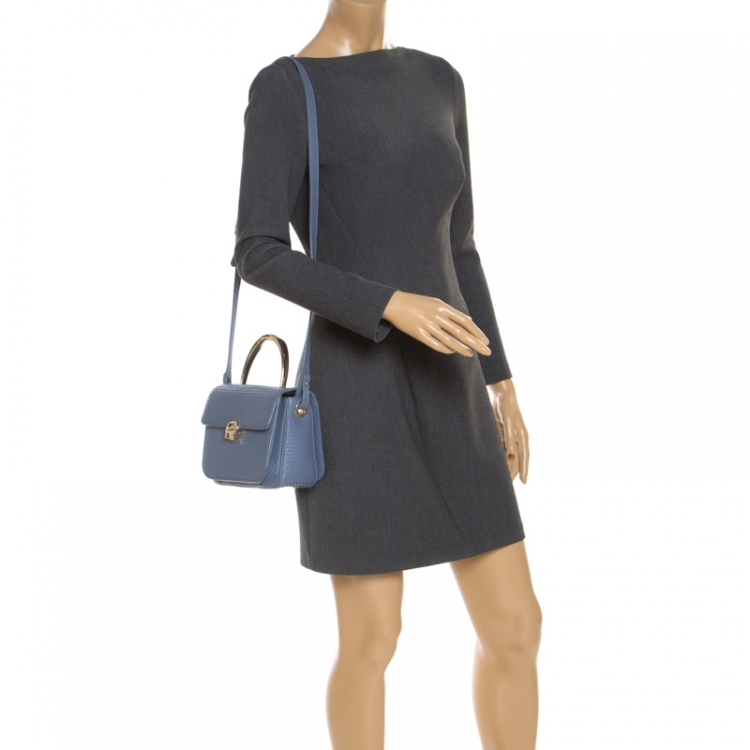 Pre Owned Aigner Pale Blue Leather Top Handle Bag