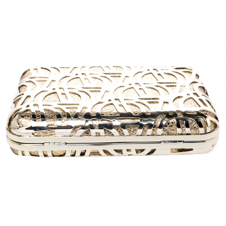 Pre Owned Aigner Gold Metal Tesora Clutch On Chain