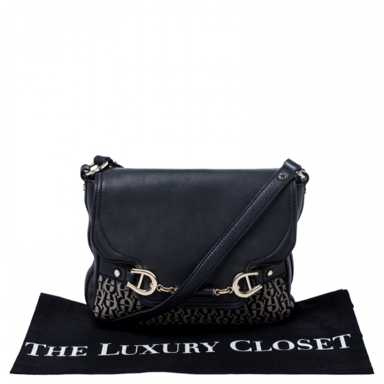 Pre Owned Aigner Black Canvas and Leather Flap Shoulder Bag