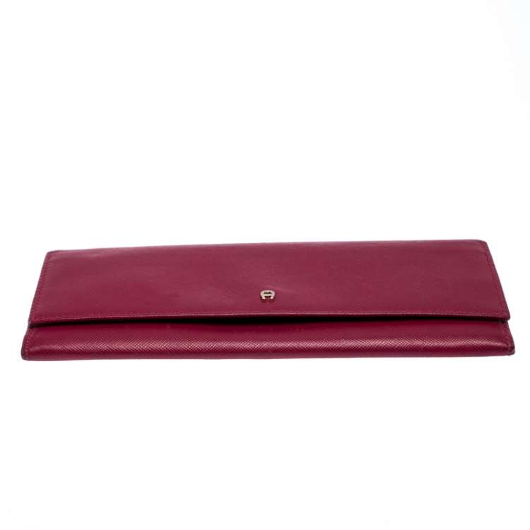 Pre Owned Aigner Magenta Leather Flap Continental Wallet