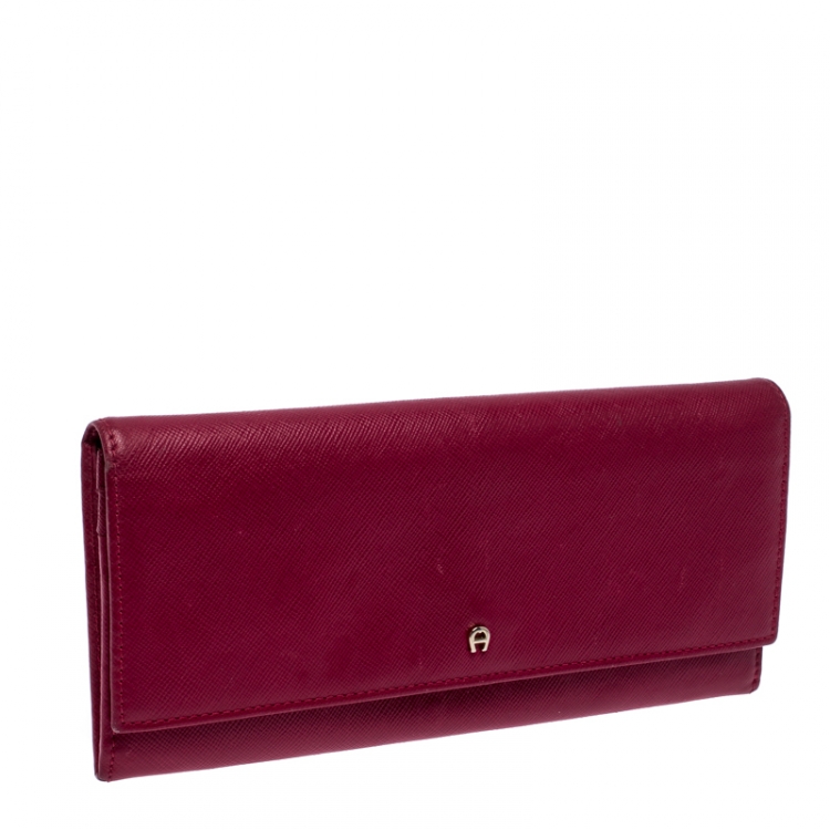 Pre Owned Aigner Magenta Leather Flap Continental Wallet