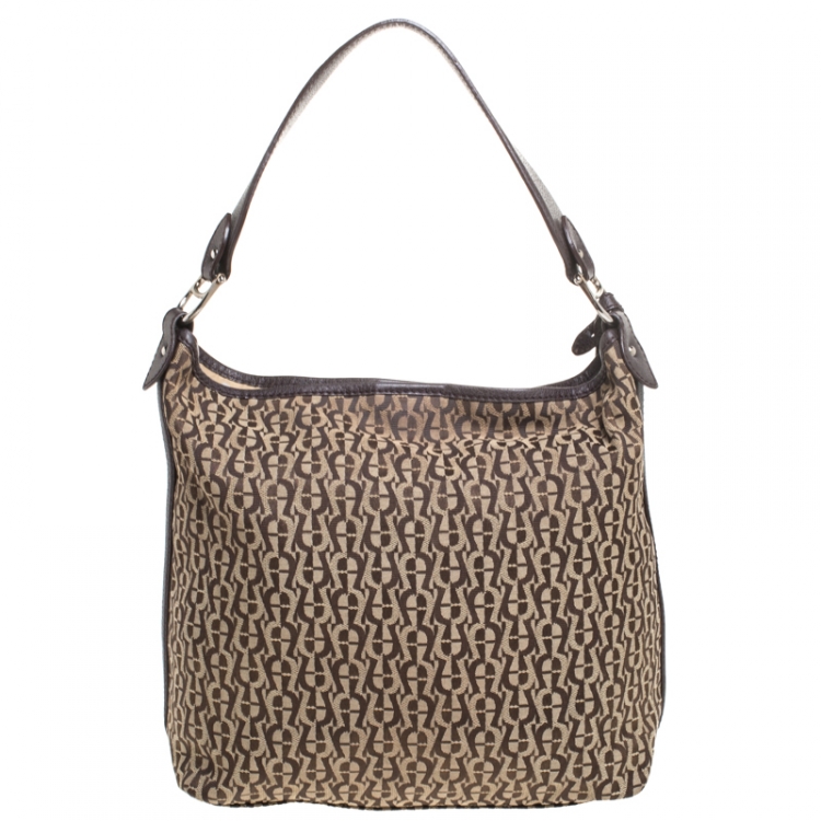 Pre Owned Aigner Brown Signature Canvas Hobo