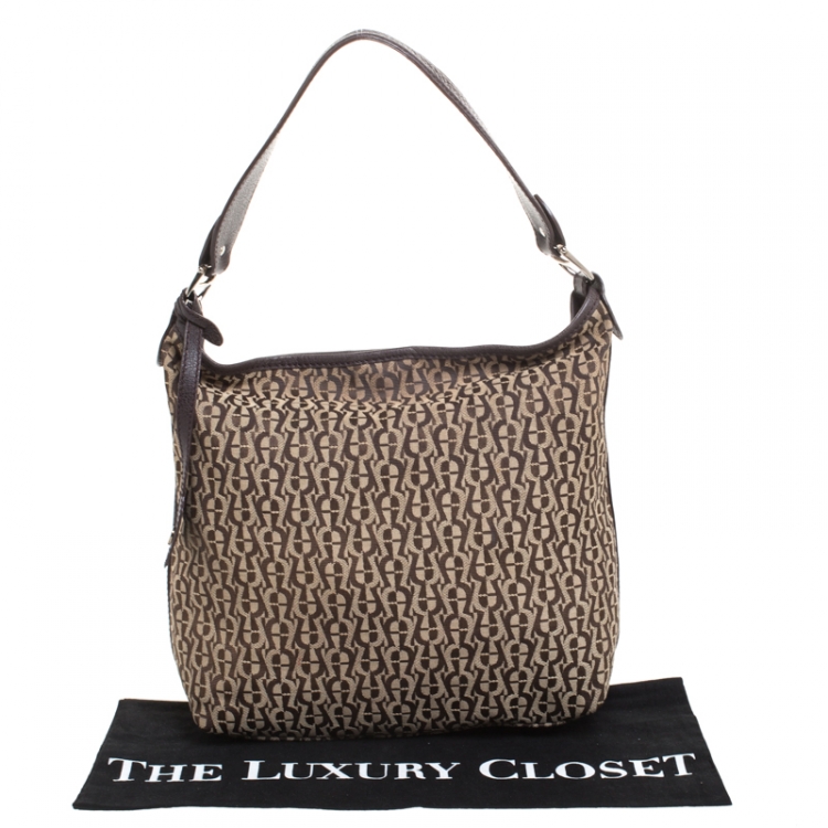Pre Owned Aigner Brown Signature Canvas Hobo