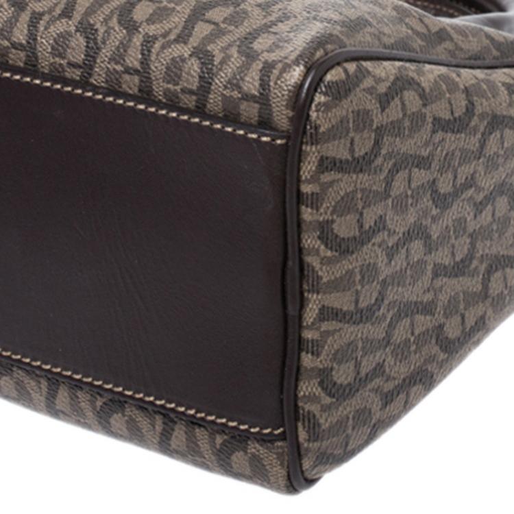 Pre Owned Aigner Dark Brown Zoe Coated Canvas Mini Boston Bag