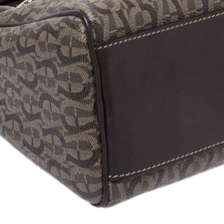 Pre Owned Aigner Dark Brown Zoe Coated Canvas Mini Boston Bag