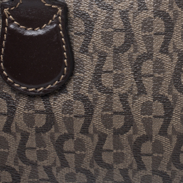 Pre Owned Aigner Dark Brown Zoe Coated Canvas Mini Boston Bag