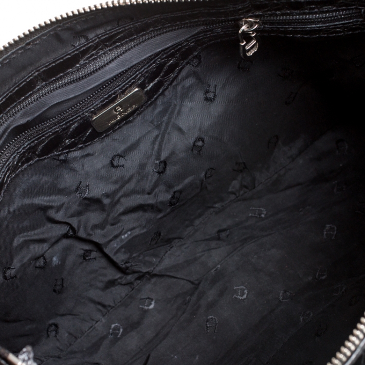 Pre Owned Aigner Black Crocodile Embossed Leather Shoulder Bag