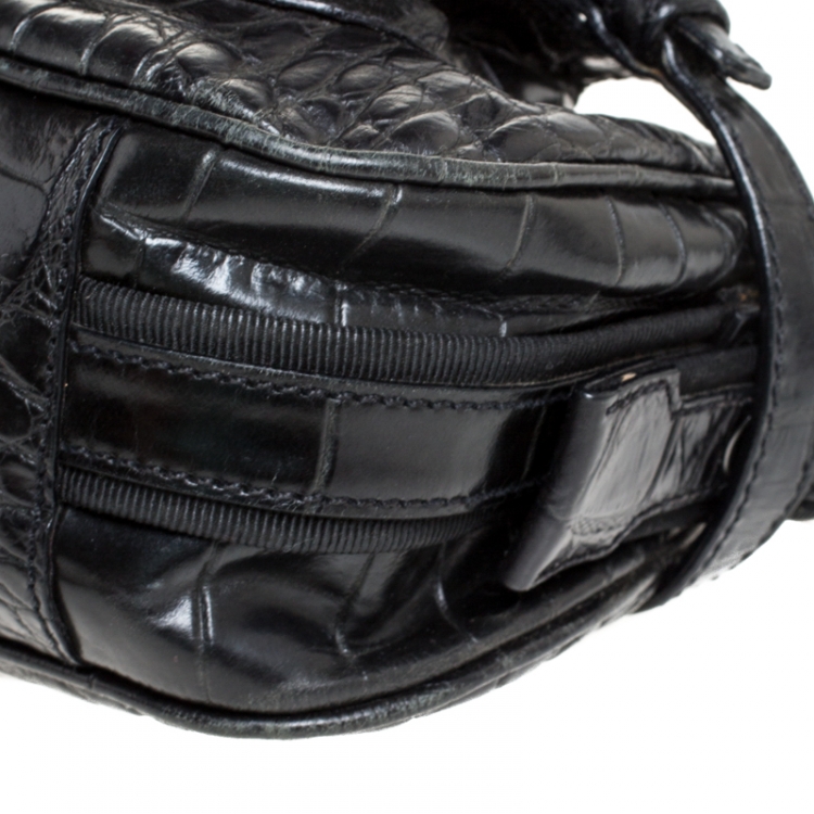 Pre Owned Aigner Black Crocodile Embossed Leather Shoulder Bag