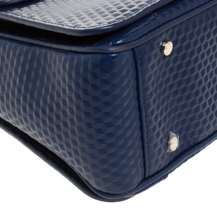Pre Owned Aigner Blue Embossed Leather Genoveva M Top Handle Bag 