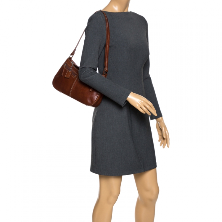 Pre Owned Aigner Brown Leather Front Zipped Shoulder Bag