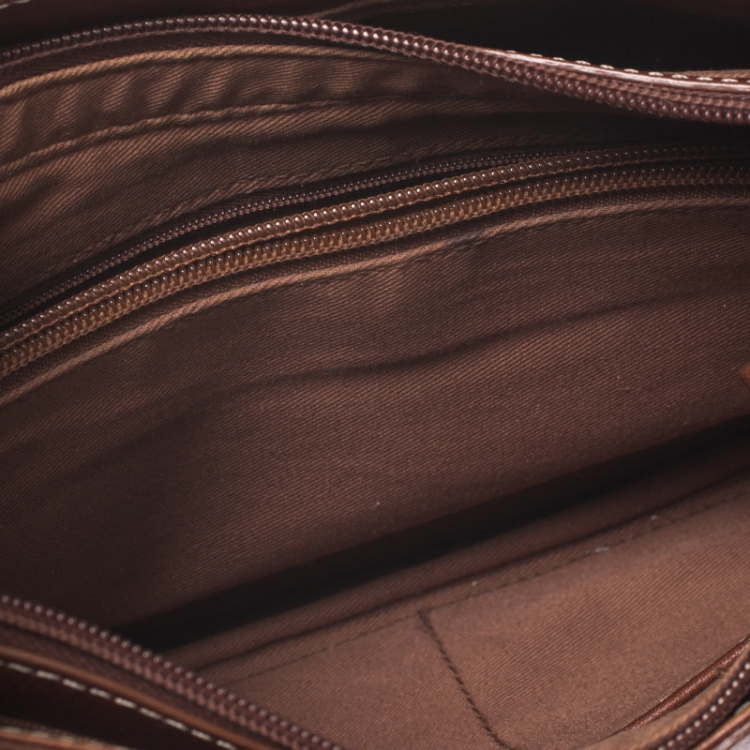 Pre Owned Aigner Brown Leather Front Zipped Shoulder Bag