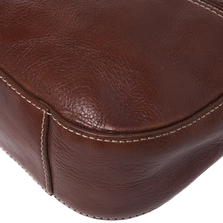 Pre Owned Aigner Brown Leather Front Zipped Shoulder Bag