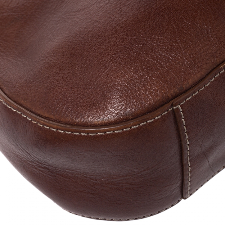 Pre Owned Aigner Brown Leather Front Zipped Shoulder Bag