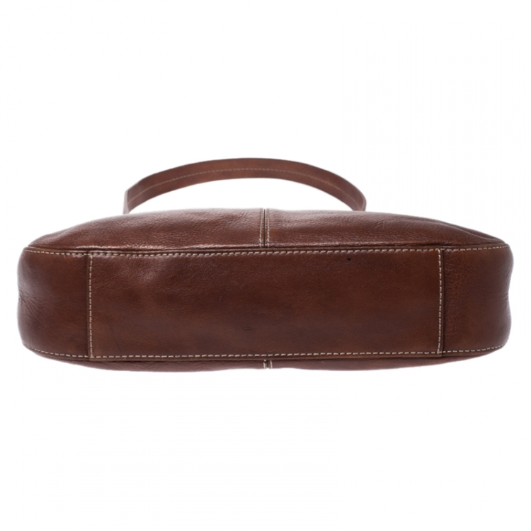 Pre Owned Aigner Brown Leather Front Zipped Shoulder Bag