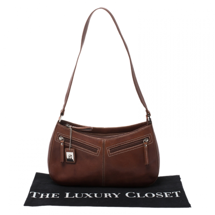 Pre Owned Aigner Brown Leather Front Zipped Shoulder Bag