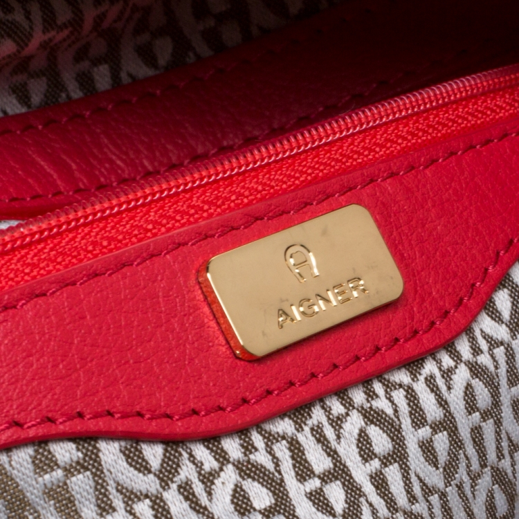 Pre Owned Aigner Red Leather Hobo