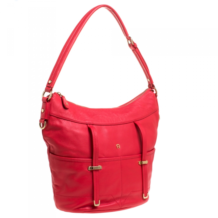 Pre Owned Aigner Red Leather Hobo
