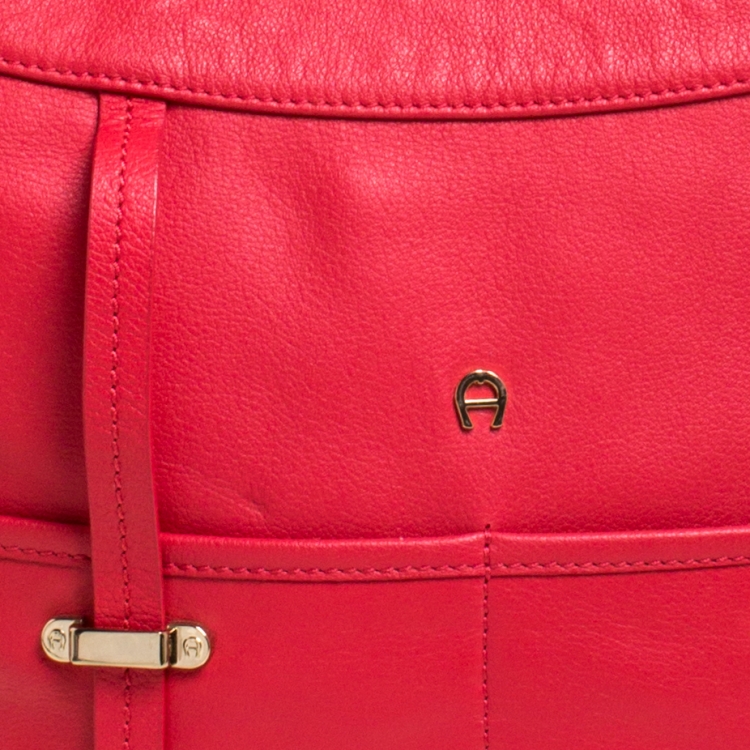 Pre Owned Aigner Red Leather Hobo