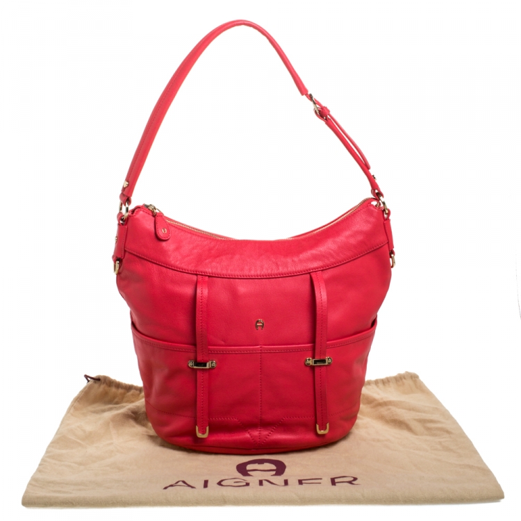 Pre Owned Aigner Red Leather Hobo