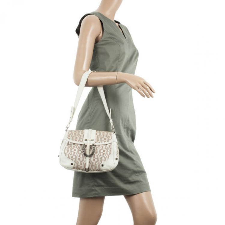 Pre Owned Aigner White Monogram Shoulder Bag