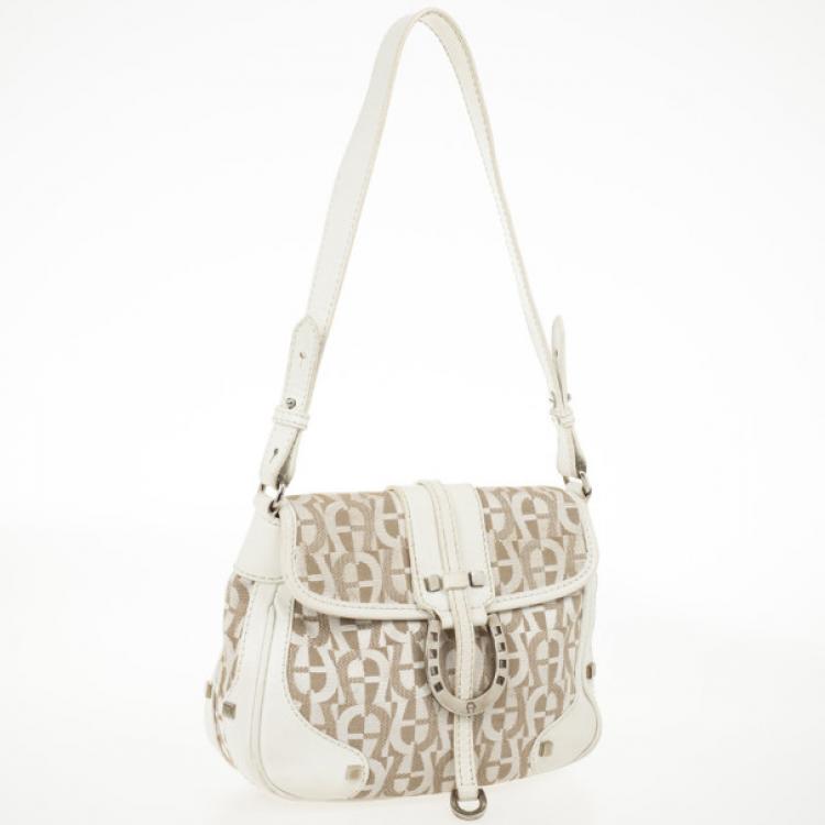 Pre Owned Aigner White Monogram Shoulder Bag