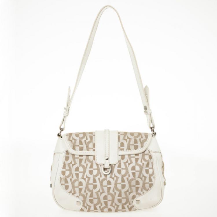 Pre Owned Aigner White Monogram Shoulder Bag