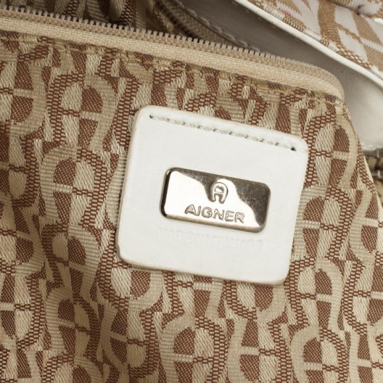 Pre Owned Aigner White Monogram Shoulder Bag